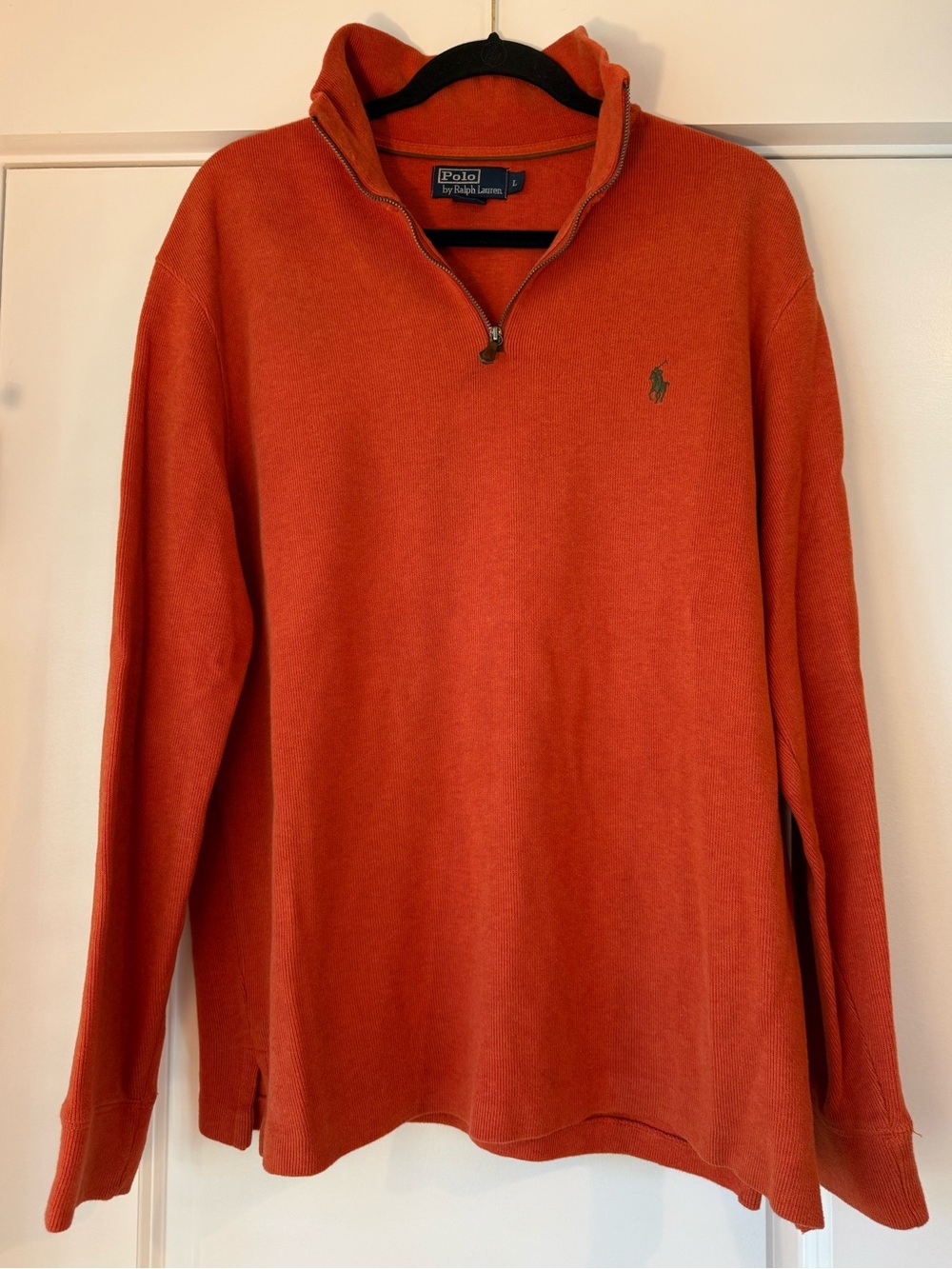 Polo Ralph Lauren Men's Orange Quarter Zip Pullover Sweater Size Large